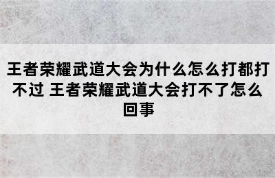 王者荣耀武道大会为什么怎么打都打不过 王者荣耀武道大会打不了怎么回事